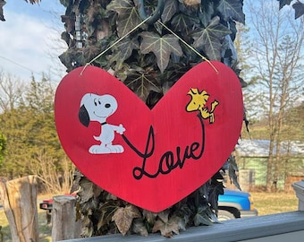 Snoopy and woodstock Heart felt love sign
