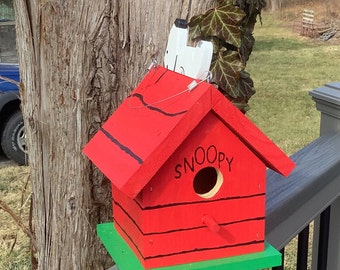 Snoopy birdhouse -  peanuts inspired garden decor - handmade Woodstock birdhouse - cute cartoon yard art - gift for snoopy fans