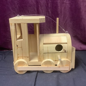 handcrafted train birdhouse