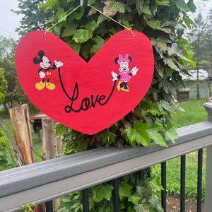 Mickey and Minnie Heartfield love sign - Disney inspired couples decor - romantic wood sign - valentines gift - Mickey & mini wall art