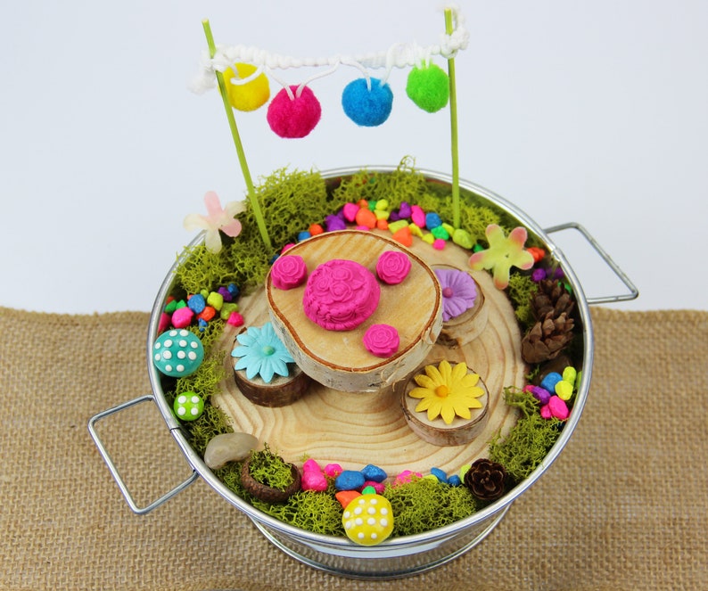 Tea Party and Cakes Fairy Garden Kit for Kids Fairy GardenTable Fairy Birthday Party Fairy Garden Kit