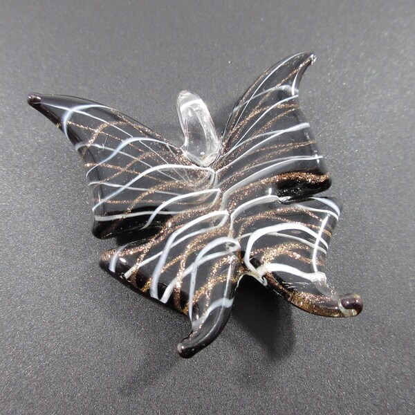 1 Black and White Striped Butterfly Handmade Glass Lampwork Focal Piece Pendant - Supply