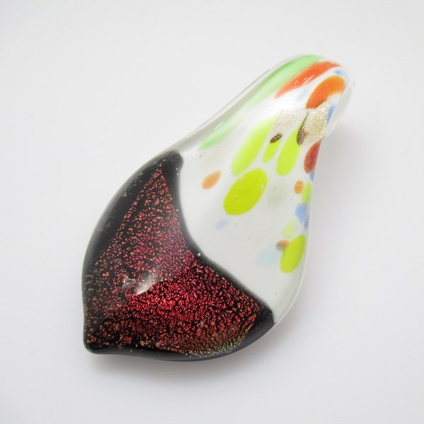 1 Large White and Dichroic Red Teardrop Lampwork Focal Piece Drop Pendant 64 mm - Supply/Craft Item/DIY