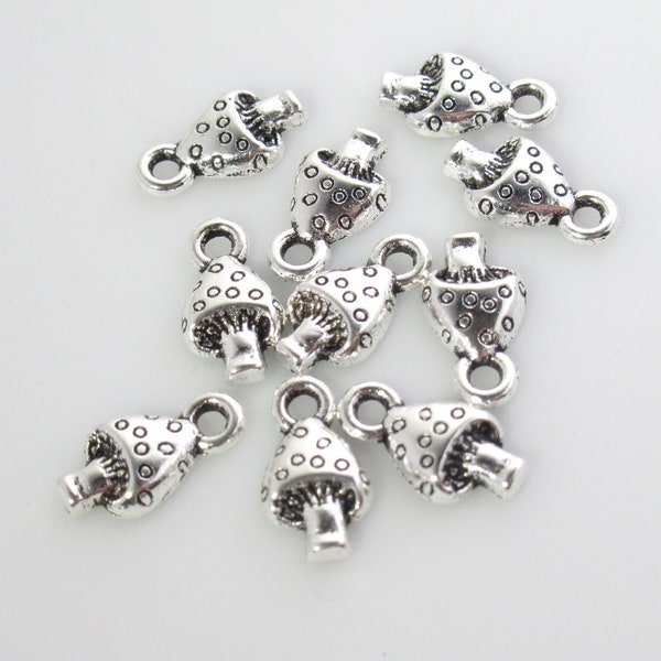 50 Mushroom Charms Tiny Antique Silver Cadmium & Lead Free 13 mm x 8 mm Supply DIY Jewelry Cottage Core