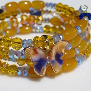 Orange and Blue Butterfly Memory Wire Wrap Bracelet