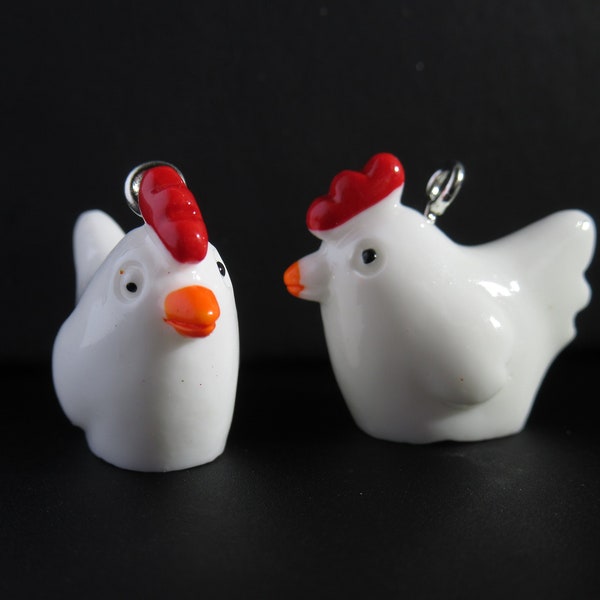 8 Three Dimensional Opaque Resin Chicken Chick Pendants 19 mm - 20 - 23 mm x 13 mm Supply DIY Jewelry