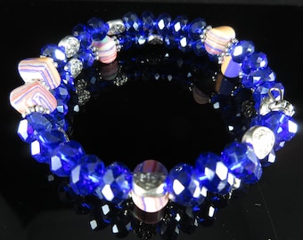 Friendship Love Distance Blue Goldstone and Clear MermaidMoonstone Beads Memory Wire Bracelet Trio