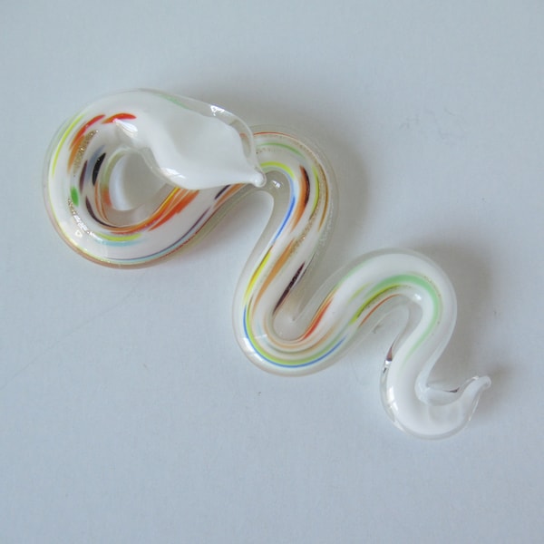 1 White Snake Reptile Handmade Glass Lampwork with Gold Sand Focal Piece Pendant 32 mm x 64 mm - Supply DIY Craft Item