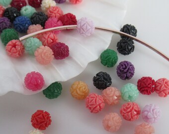 50 Coral Round Flower Mixed Color Beads 6 mm x 6 mm Supply DIY Jewelry