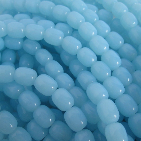 15" Strand Jade Light Sky Blue Barrel Glass Beads Strand, 9.5 mm x 8.5 mm