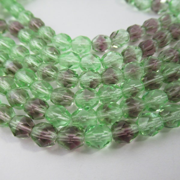 1 Strand Czech Glass Two Tone Transparent Fire Polish Dual Coated Emerald Green and Brown Beads, 6 mm, 6" Strand, 25 Beads