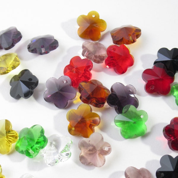 25 Faceted Glass Mixed Color Flower Bead Charms -13 mm x 13.5 mm x 8 mm Glazed, shiny, bright, Supply DIY Jewelry