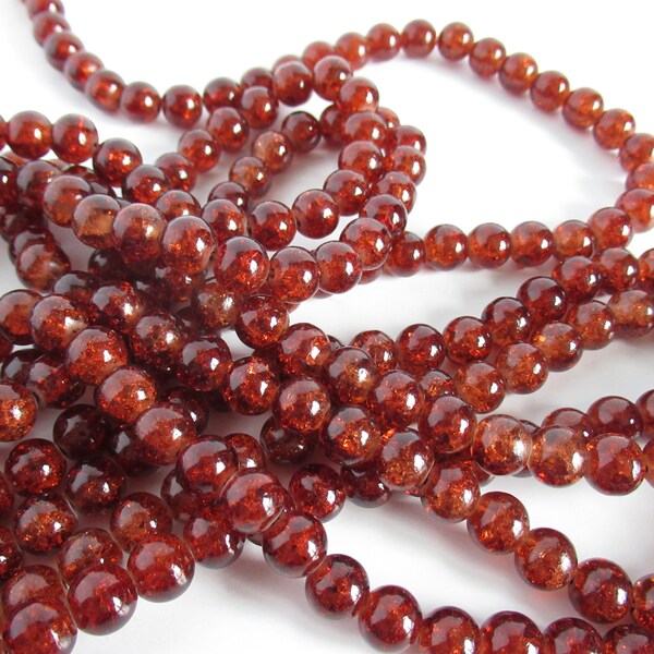 1 Full 31" Strand Saddle Brown Crackle Round Glass Beads Strand, 8 mm