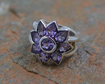 Sterling Silver 925 Ring with Natural Purple Amethyst