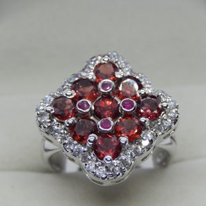 Sterling Silver 925 Rhodium Polished Ring With Natural Garnet, Ruby & Zircon
