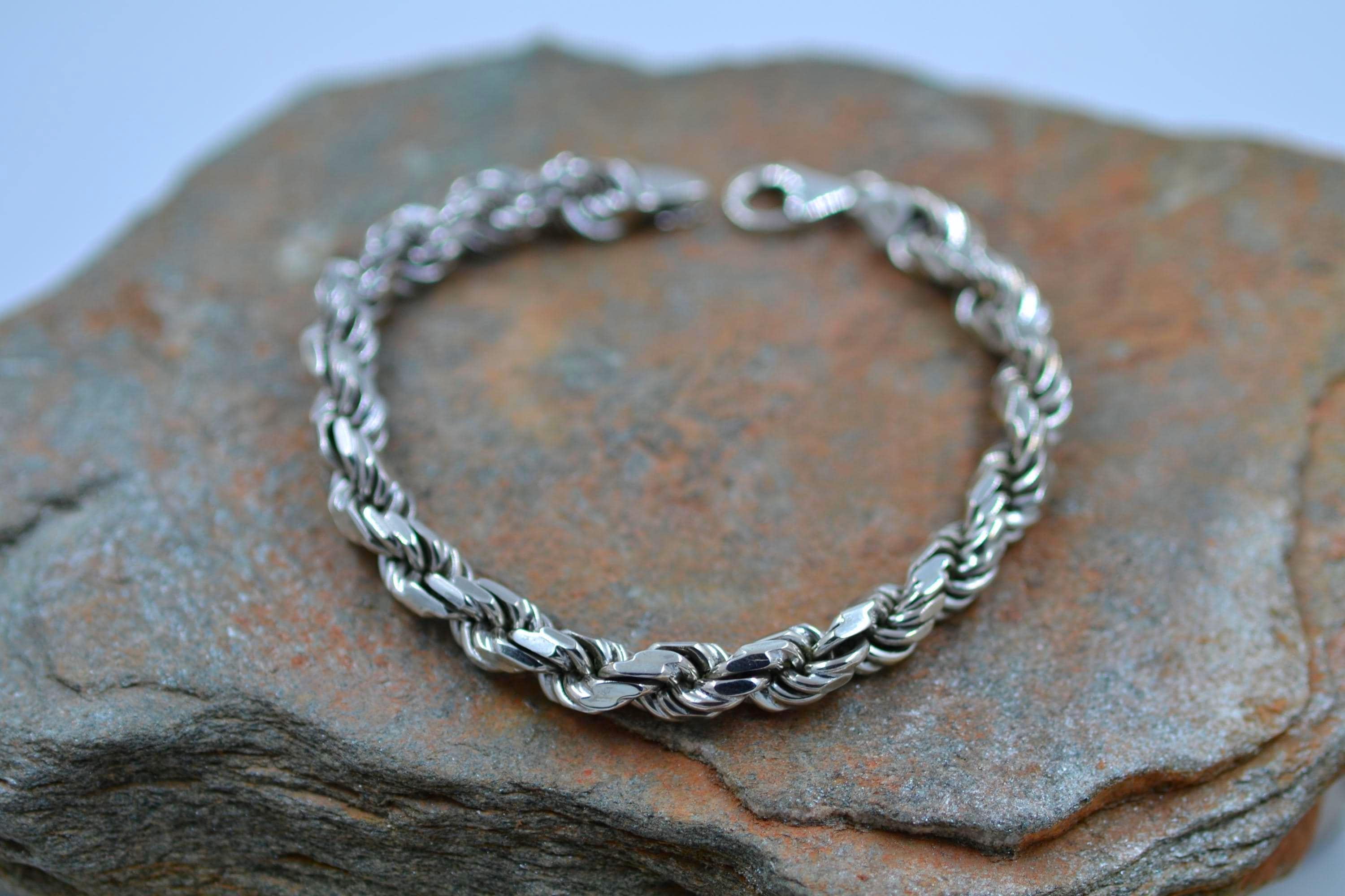 Mens Sterling Silver Rope Chain Bracelet, 8.3mm, 23.5cm, Italy - Etsy