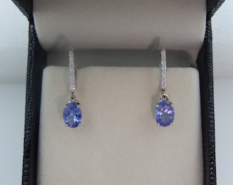 14k White Gold With Natural Tanzanite & Diamond Earrings