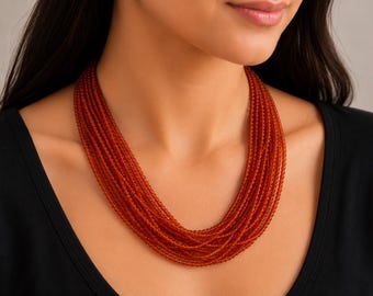 Collana di fili di corniola naturale con chiusura in argento sterling 925