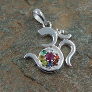 Navratan Steine Om Silber 925 Anhänger