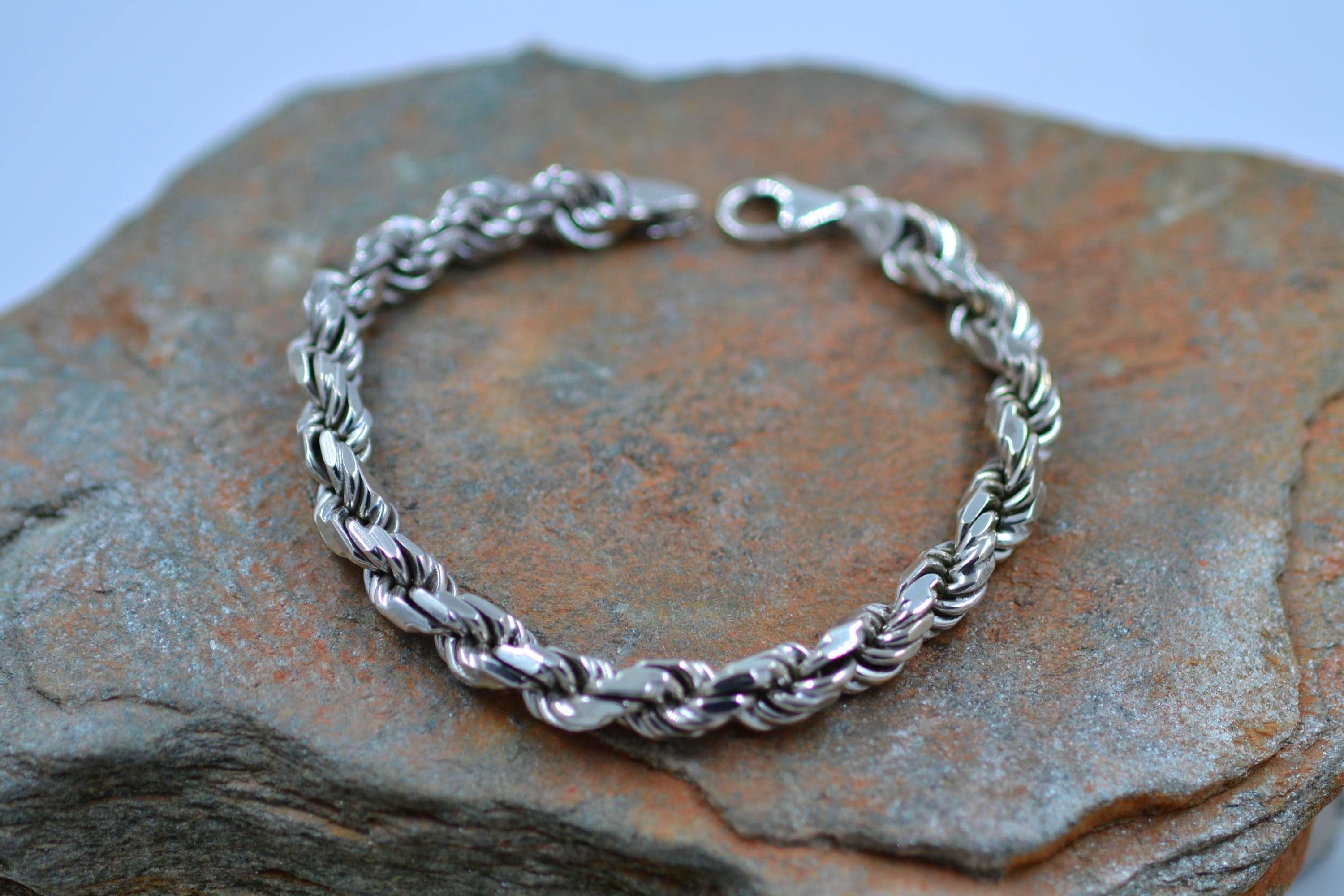Mens Sterling Silver Rope Chain Bracelet, 8.3mm, 23.5cm, Italy - Etsy