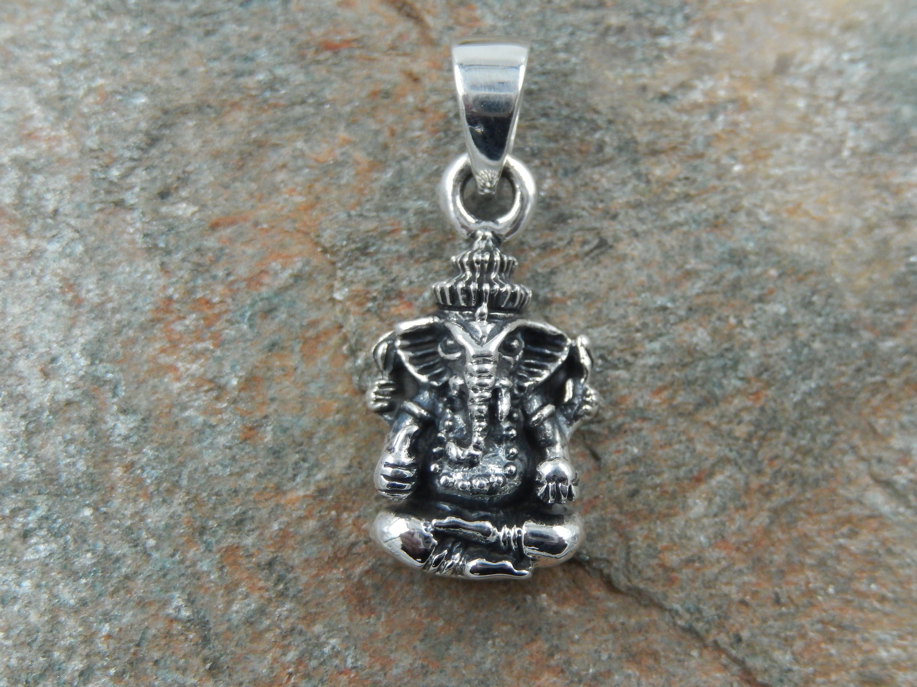 Solid Sterling Silver 925 Oxidized Ganesha Pendant