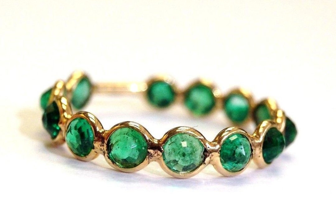 18K Yellow Gold Green Emerald Cabochon Eternity Band Ring Size - Etsy
