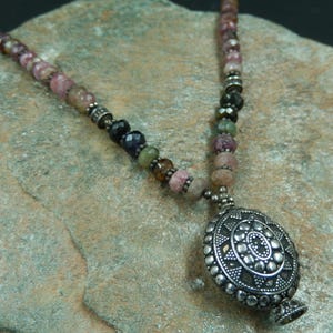 Natural Tourmaline Necklace with Sterling Silver Oxidized Beads