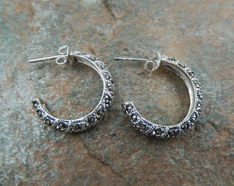 925 Sterling Silver Hoop Earrings with Swiss Marcasite