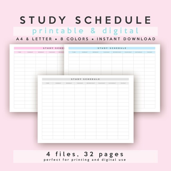 study schedule study timetable a4 letter printable digital goodnotes notability etc instant download study schedule