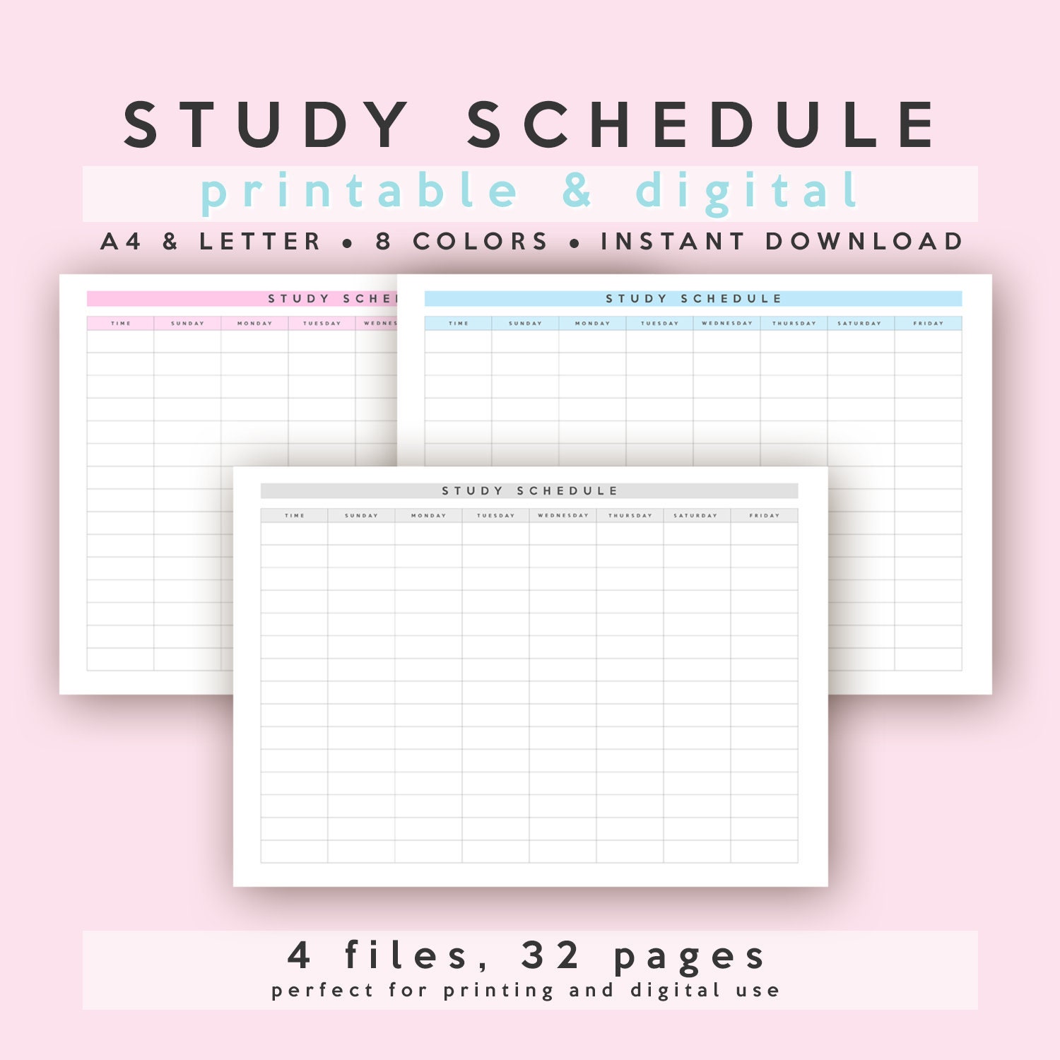 Study Schedule Study Timetable A4 &amp; Letter Printable - Etsy
