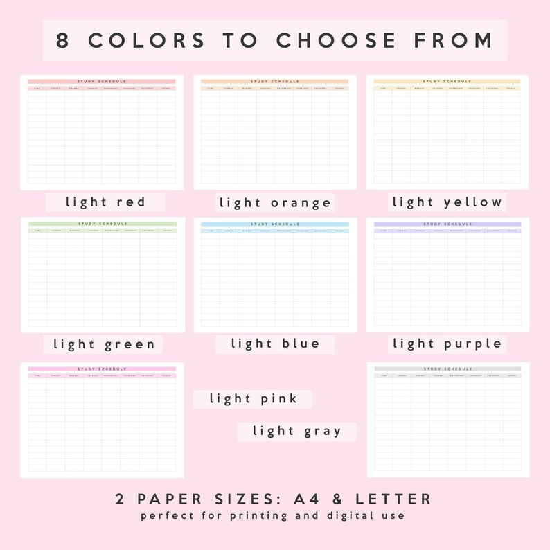 Study Schedule Study Timetable A4 & Letter Printable - Etsy