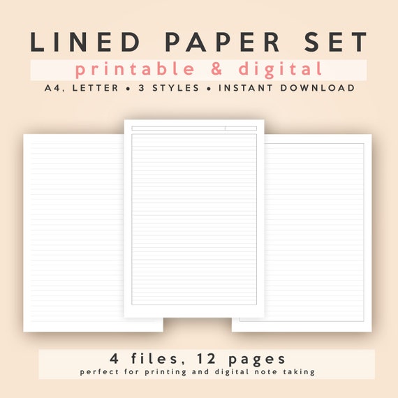 lined ruled paper set a4 and letter printable digital etsy