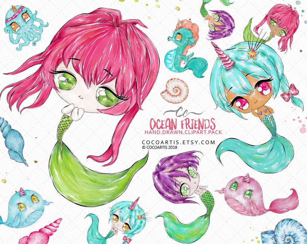 Download Cute Mermaid Clipart Watercolor Mermaid Graphics Sea ...