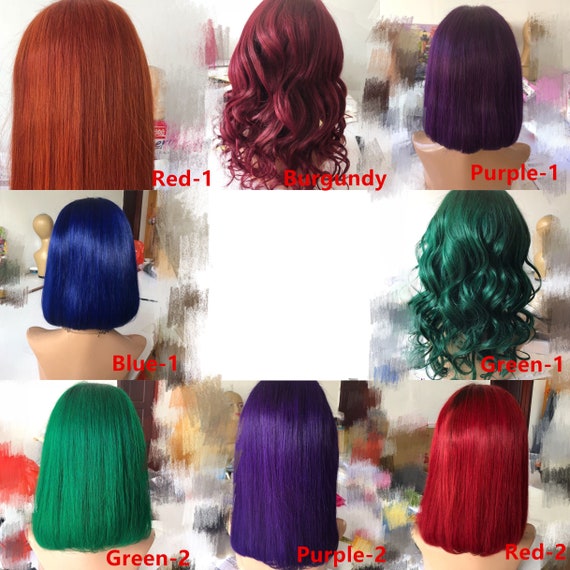Popular Colourful Pink red purple green grey blue burgundy Short Bob Wig Frontal Lace Human Hair Wig Bob Hair Wig for Women Women Wigs Etsy Canada