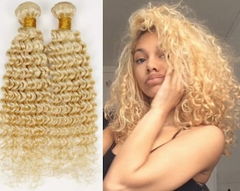 3bundles human hair weaving blonde human hair bundles 613 human hair extensions deep curly hair wefts free shipping