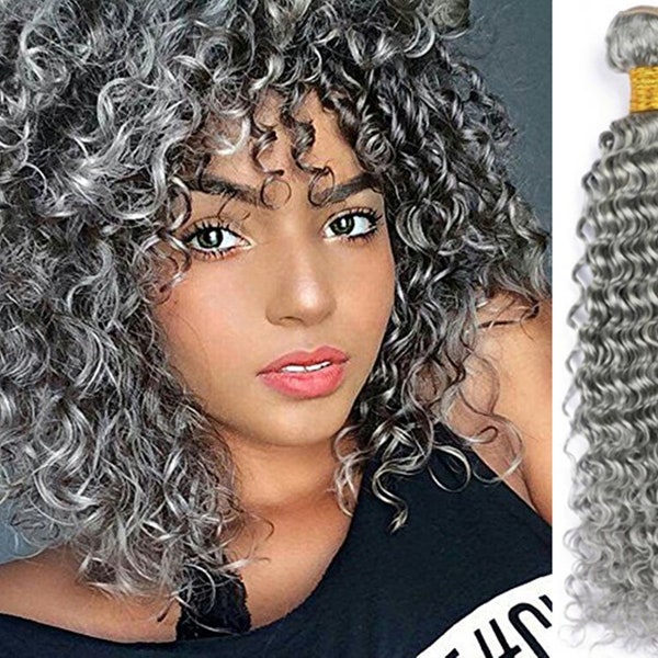 3bundles silvery grey hair bundles grey hair weft deep wave human hair extensions gray hair free shipping