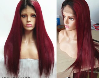 ombre 2tone 1b/burgundy hair wigs for women frontal lace red wine human hair wigs 99j glueless 360 lace wigs full lace wigs women wigs