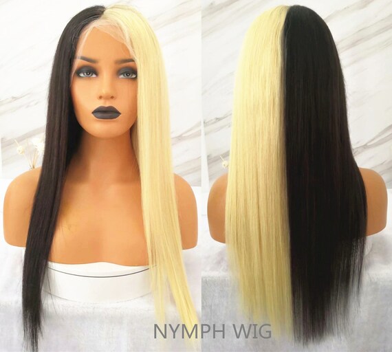 Half Blonde Half Black Hair Wig Human Hair Wigs Full Lace Wigs Etsy