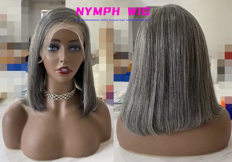 salt and pepper hair wigs frontal lace human hair wigs highlight black and gree lace wig glueless wigs preplucked hair with baby hair image 1