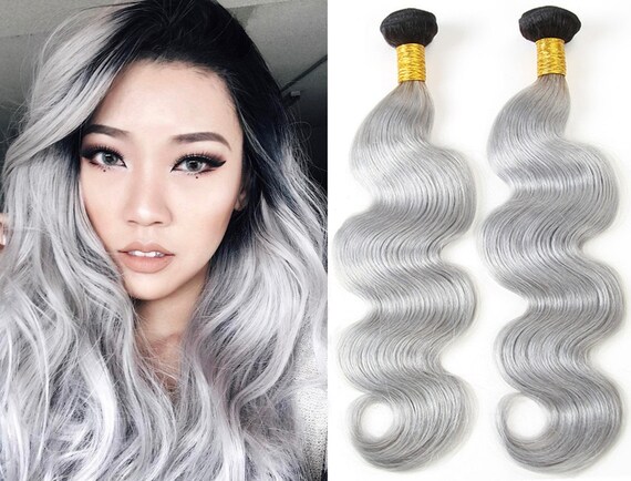 3bundles Ombre Hair Bundles 2tone 1b Grey Human Hair Bundles Etsy