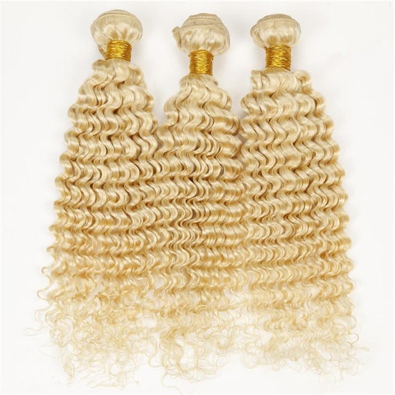 3bundles Human Hair Weaving Blonde Human Hair Bundles 613 Human Hair Extensions Deep Curly Hair Wefts Free Shipping Etsy Canada