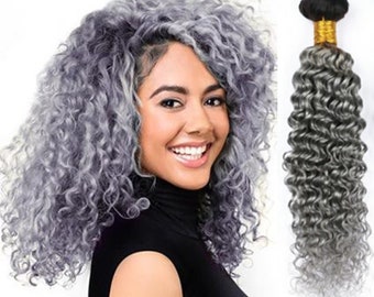 3bundles ombre 1b/grey black root grey hair silvery grey hair bundles gray hair weft deep wave human hair extensions gray hair free shipping