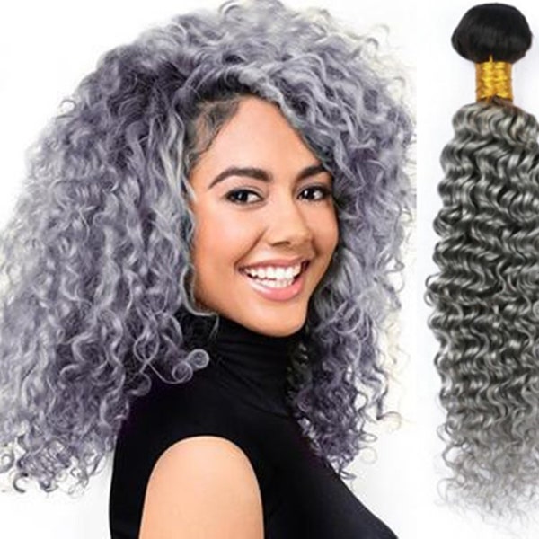 3bundles ombre 1b/grey black root grey hair silvery grey hair bundles gray hair weft deep wave human hair extensions gray hair free shipping