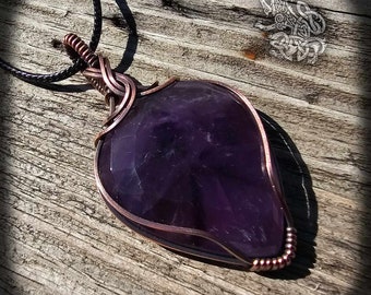 Amethyst Copper Wrapped Pendant Natural Gemstone Crystal Jewelry Handmade Healing Necklace