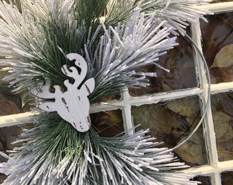 White Snowy Pine & Deer Silhouette Wreath