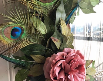 Rose & Peacock Feather Wreath