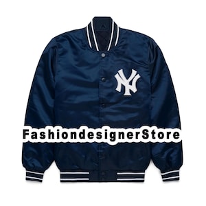NY New York Yankees Vintage 90s Athletic Jacket Satin Bomber Style Varsity Jacket Blue New York Yankees Varsity Jacket Letterman Style NY