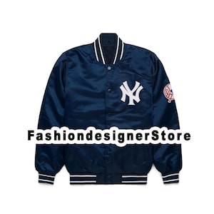 NY Yankees Vintage 90s Athletic Jacket Satin Bomber Style Varsity Jacket Blue Custom New York Yankees Varsity Jacket Letterman Style NY