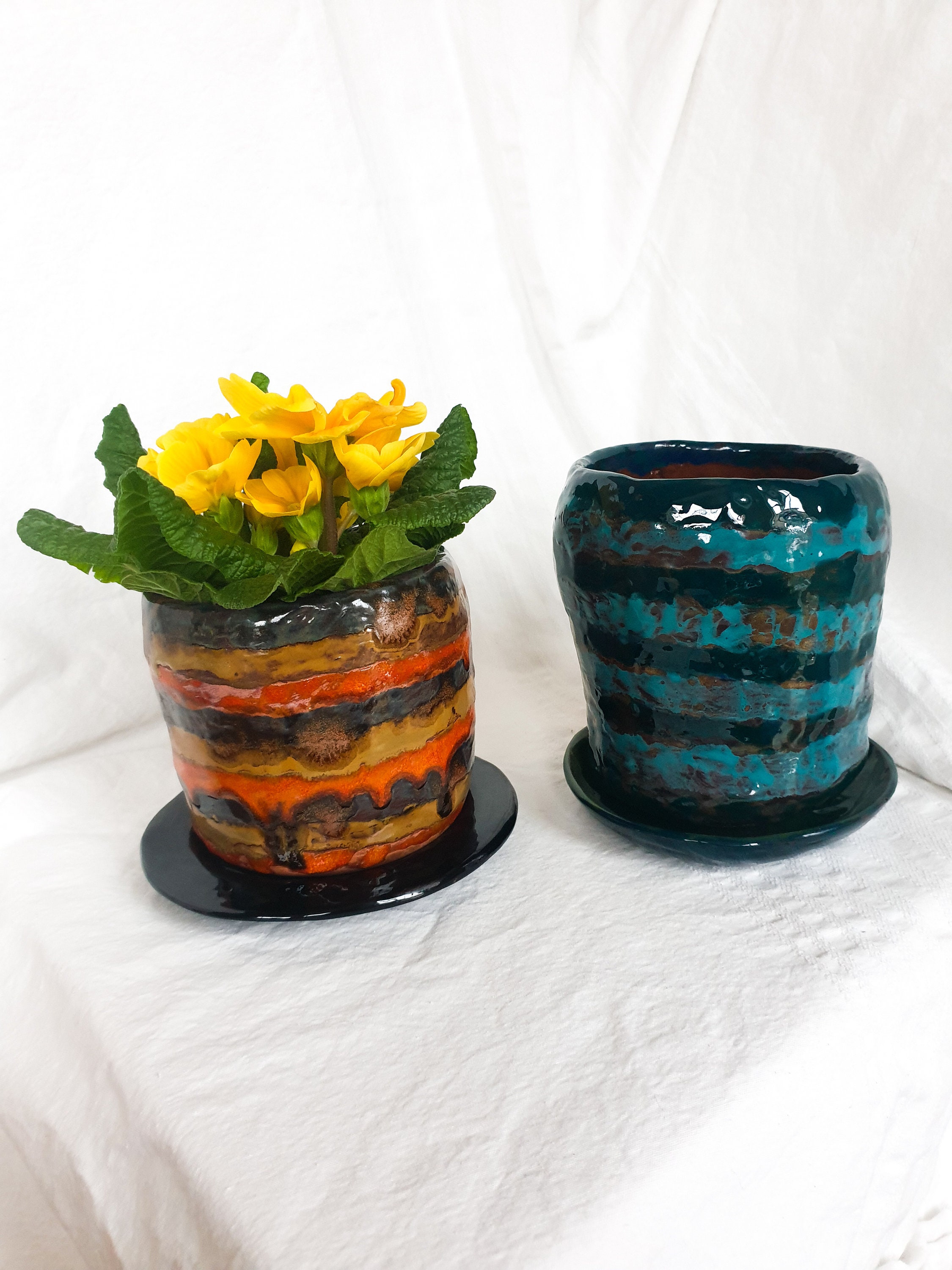 Coil Ceramic plant pot with drainage and the bottom dish Etsy