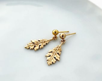 Oorbel met eikenblad - 14K gf en bronzen oorbellen
